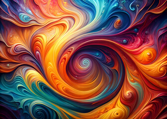Obraz premium Abstract swirling colours in vibrant paint splatter. Dynamic spiral pattern in a colourful explosion of hues. Artistic design for creative professional use. Digital art print.