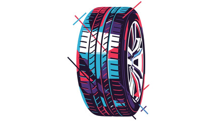 Dynamic Tire Design, Automotive Graphics, Urban Art, Illustration Showcase, Vibrant Environment, Close-Up Perspective, Modern Concept