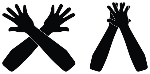Set of Raised and Crossed Hands Illustration.