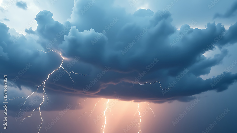 Poster storm clouds with lightnings isolated on transparent background