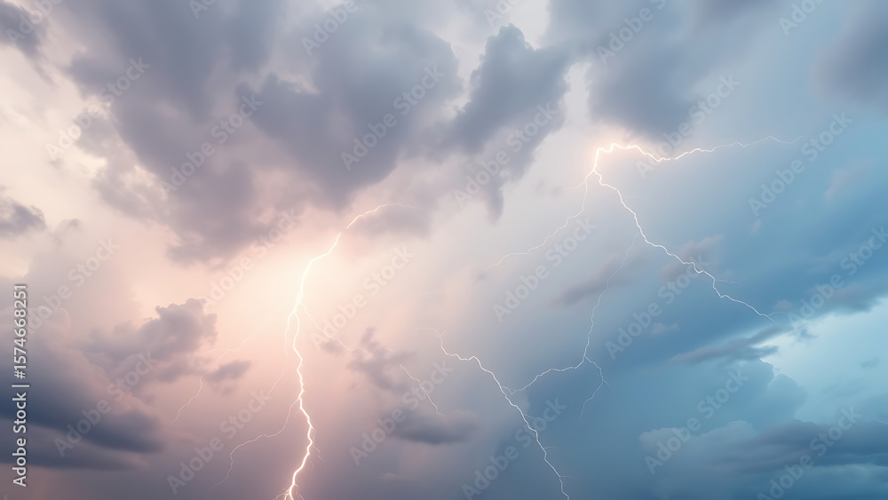 Poster storm clouds with lightnings isolated on transparent background