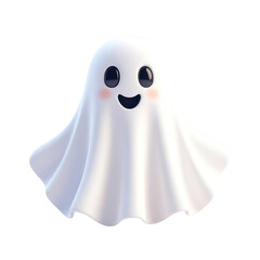 Fototapeta premium Adorable cartoon ghost with blushing cheeks and a wide smile isolated on transparent background