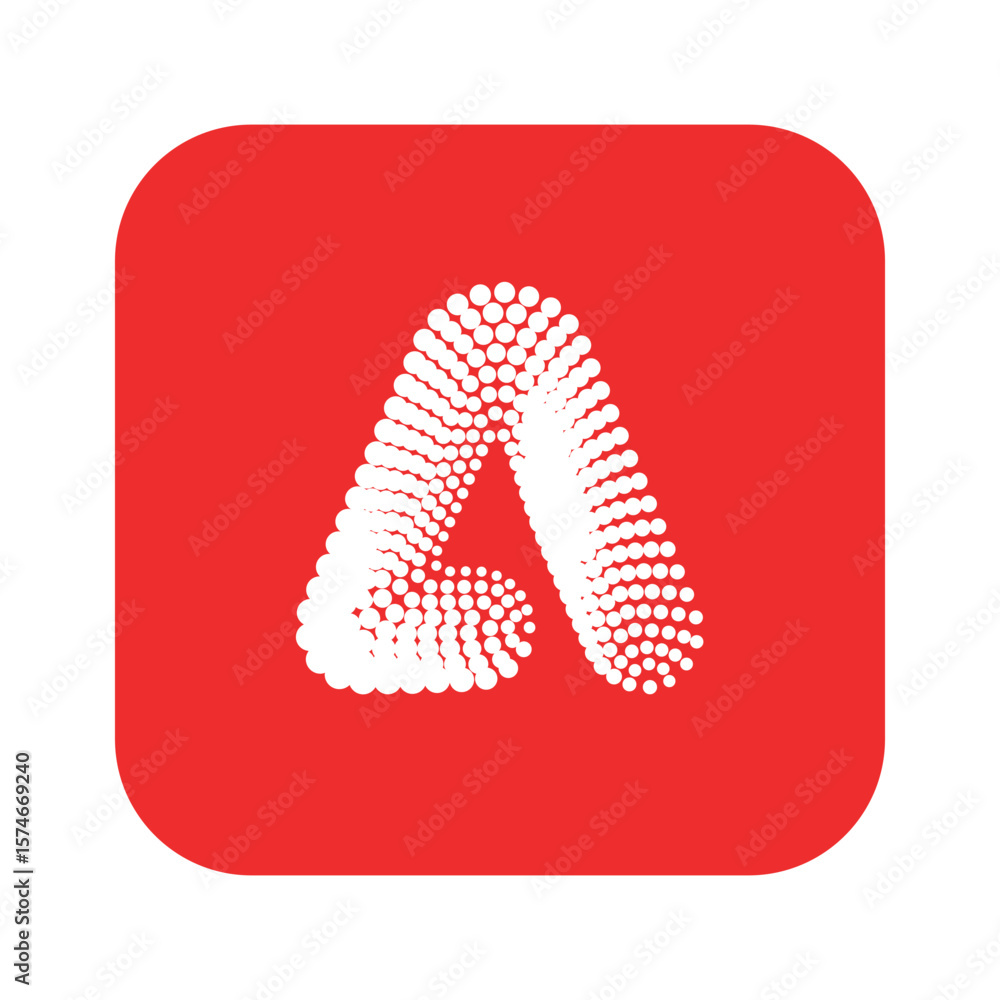 Poster a white dotted letter a on a red rounded square background creating a modern and minimalist design s