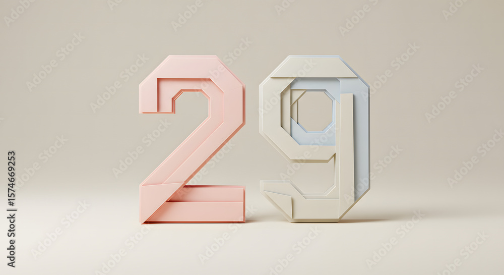 Fototapete geometric number twenty nine stands out with its modern design and soft, pastel colors on a neutral 