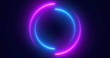 Obraz premium Futuristic neon-colored retro-style glowing circles motion graphic. Loop animation video of neon glowing stylish circle shape bg. Neon lights. circle lights illustration. Eliptical frame glow light
