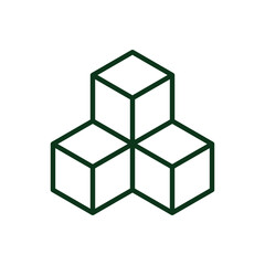 A simple yet striking geometric icon featuring three interconnected cubes displayed in a minimalistic design style against a white background, representing structure, order, and simplicity.