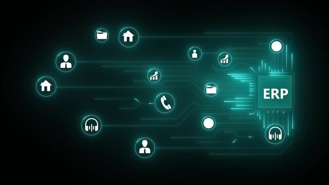 ERP - business working with virtual reality at office. AI ERP, Headlines Fast Scree international communication network concept. Multinational people community. Human resources 4k video
