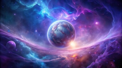 Obraz premium Ethereal Orb Suspended Amidst Swirling Purple Nebulas, space, starry night, space, starry night, cosmic wonder