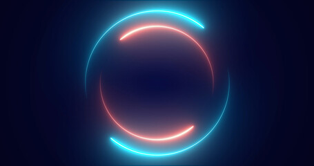 Futuristic neon-colored retro-style glowing circles motion graphic. Loop animation video of neon glowing stylish circle shape bg. Neon lights. circle lights illustration. Eliptical frame glow light