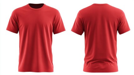 High quality photo of red t shirt front and back view, isolated on white background. Ready for your mock up design template.