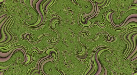 Green Fractal Swirls and Organic Textures Abstract Design