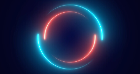 Futuristic neon-colored retro-style glowing circles motion graphic. Loop animation video of neon glowing stylish circle shape bg. Neon lights. circle lights illustration. Eliptical frame glow light