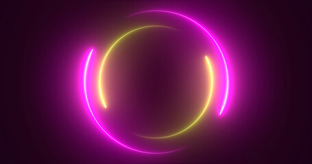 Futuristic neon-colored retro-style glowing circles motion graphic. Loop animation video of neon glowing stylish circle shape bg. Neon lights. circle lights illustration. Eliptical frame glow light