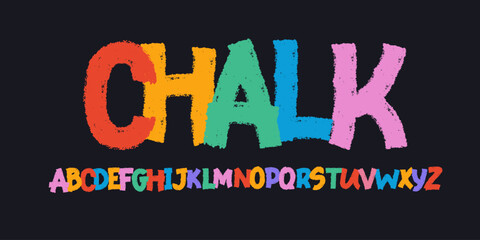Cute crayon hand drawn letters. Kid font. ABC. School alphabet with chalk texture. 