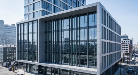 Modern Urban Office Building with Glass Facade and Contemporary Architecture