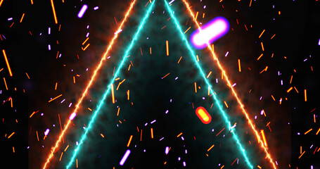 Neon lines moving along with fire dust ember rising from bottom, gate opening 3d simulation like bg. Glowing inspiration gates to freedom and eternal life. Concept for game, sci-fi movies, tv.