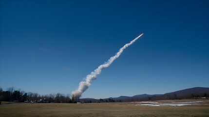 Rocket launching into clear blue sky
