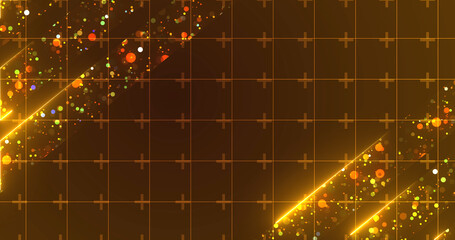 Royal luxurious majestic shiny particles with neon lines moving, award show bg. Golden stage ready for music concert ceremony, horizontal glamour backdrop. Victory winner announcement porduct bg