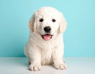 Adorable Kuvasz Puppy Portrait on Colorful Background, Generated image