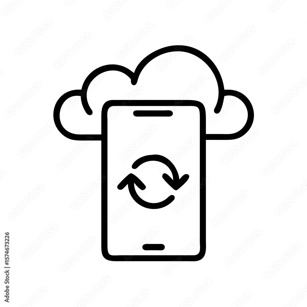 Poster cloud sync mobile phone data backup and recovery online storage service technology concept icon