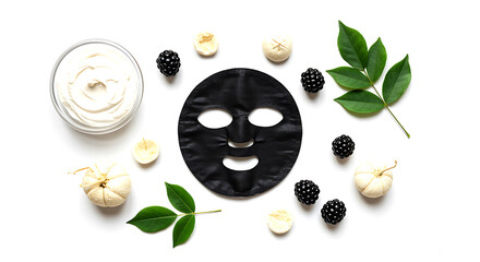 Black face mask with cream and berries skincare beauty