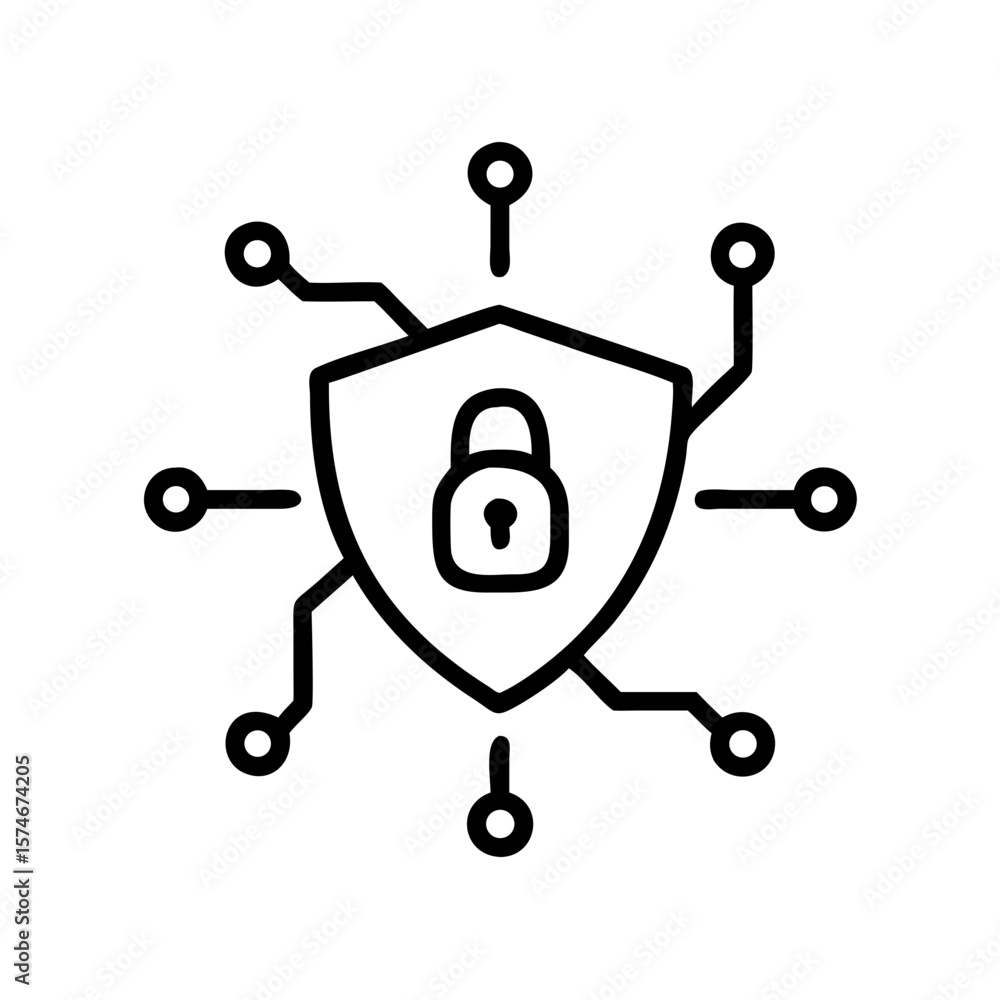 Poster cyber security shield padlock icon for data protection and network security solutions online