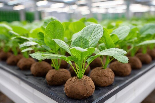 Hydroponic lettuce growth in modern indoor farm environment.
