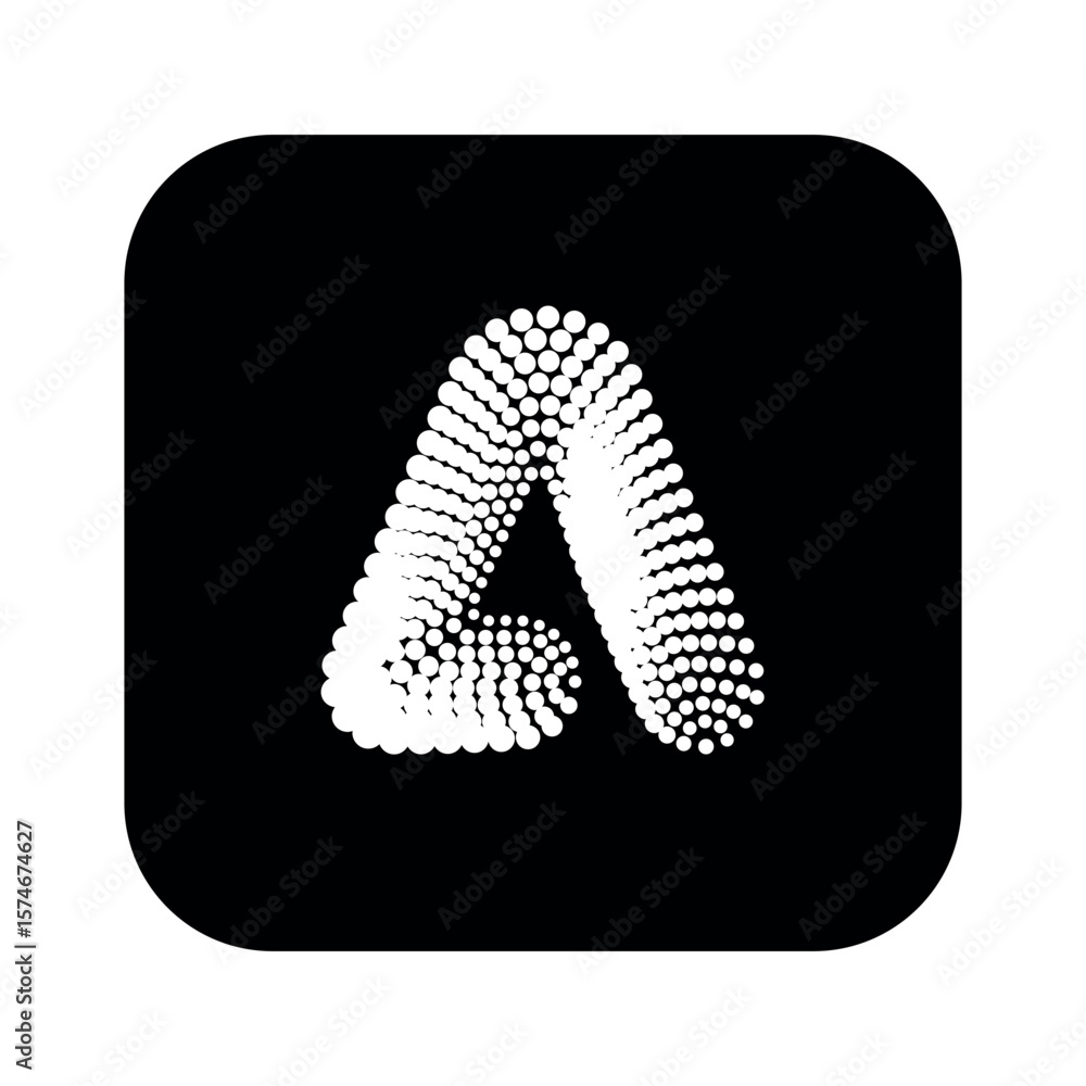 Poster a letter logo design created with white dots on a black background in a rounded square shape frame d