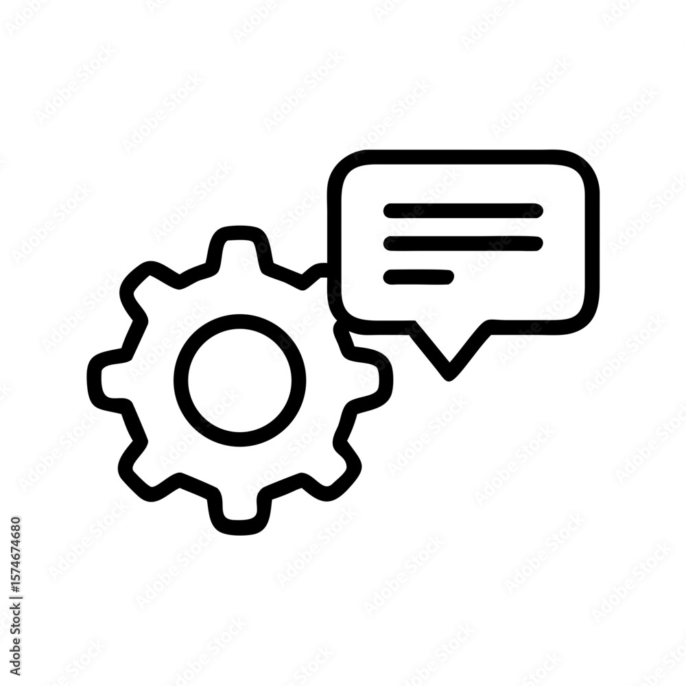 Poster gear settings configuration with speech bubble icon for technical communication process
