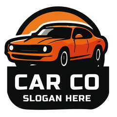 Obraz premium Orange Classic Car Illustration with Black Accents and Bold Typography