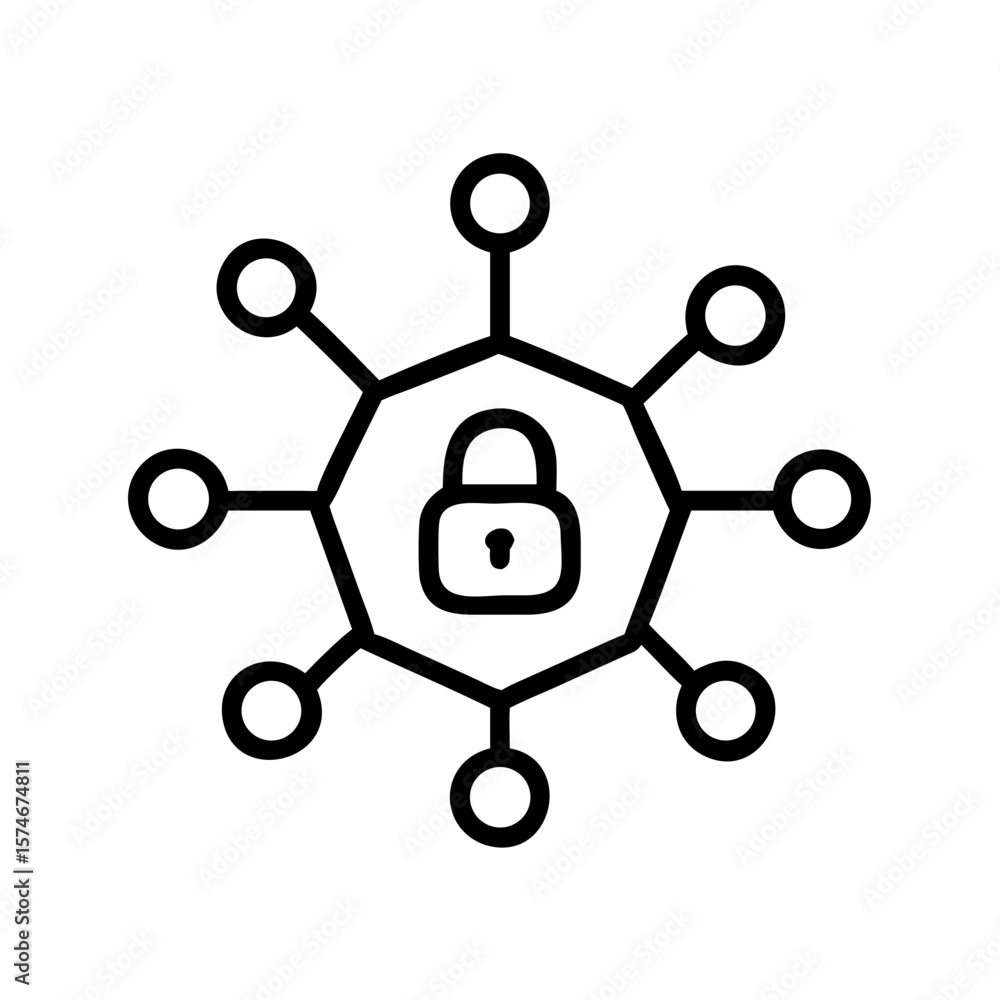 Poster secure network connection icon, data encryption and cybersecurity protection vector graphic design
