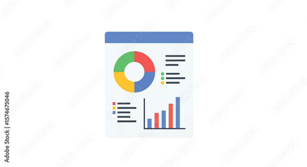 Fototapete a colorful data visualization featuring a pie chart and bar graph on a white background.