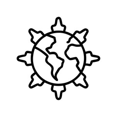 Fototapeta premium Globe earth planet world map geography global international travel outline icon vector design