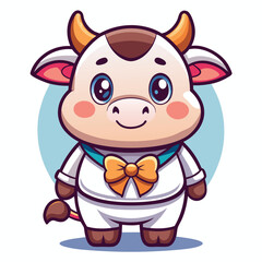 Cute cartoon cow wearing a bow tie