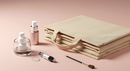 Cosmetic bottles and canvas bag makeup brush pencil