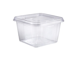 Square Clear Plastic Food Container with Lid, Isolated on White Background.  Storage, Packaging, Reusable, Disposable, Food Safe, Kitchen,