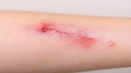 Fototapeta premium Close-Up View of a Raw Wound on Human Skin Healing Process