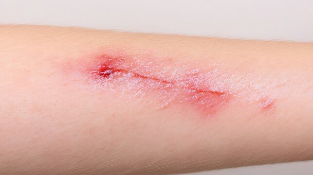 Close-Up View of a Raw Wound on Human Skin Healing Process
