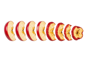 Red Apple Slices: From Fresh to Decay, Conceptual Time Lapse on White Background
