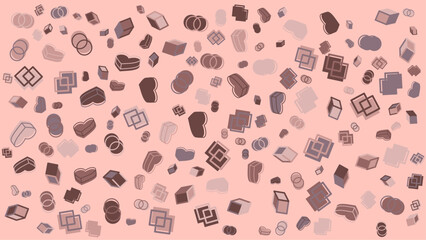 Pink abstract shapes hearts and squares. Abstract vector background for presentation, banner, creative poster design.