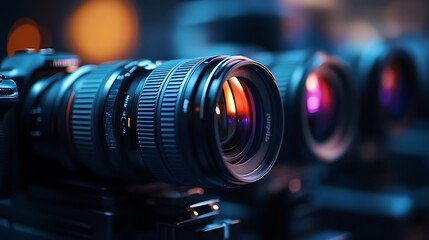 Macro Shot of Camera Lenses with Light Refractions Photography Equipment and Technology