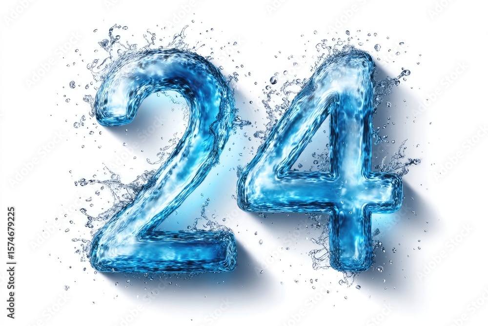 Fototapete abstract water splash digital rendering of numbers 24.