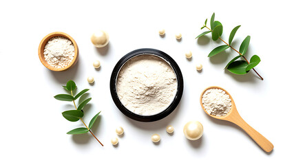 Natural powder and botanical elements skincare beauty