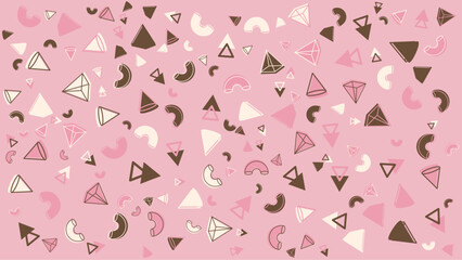 Pink background shows geometric shapes and pasta. Abstract vector background for presentation, banner, creative poster design.