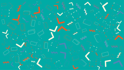 Teal background with colorful geometric shapes. Abstract vector background for presentation, banner, creative poster design.