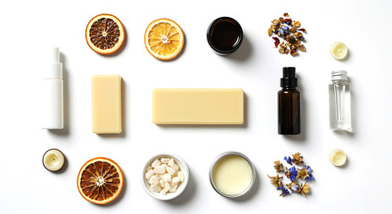 Natural skincare products and dried botanicals organic