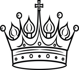 Royal Crown Outline Icon with Jewel and Cross Details
