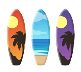 Surfboard. Vector set isolated on white background.