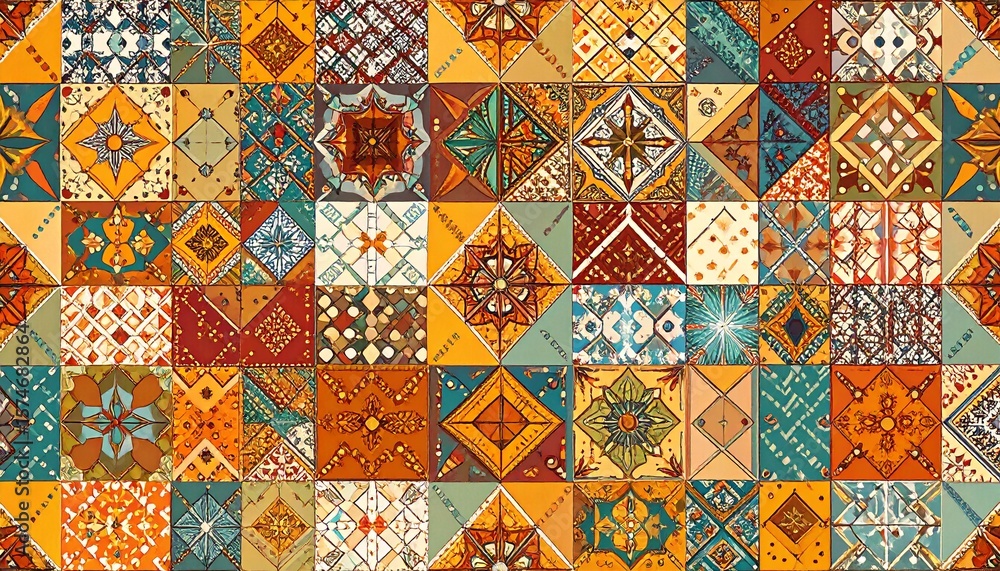 Poster background of the tribal ethnic culture pattern. seamless vector pattern in patchwork style based on