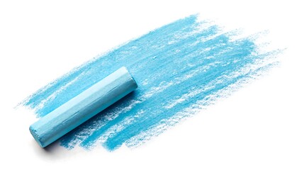 Blue pastel chalk stroke on white background with artistic texture
